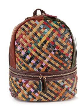 NWT Genuine Leather Woven Multicolor Artisan Backpack